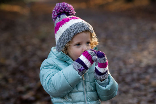 Kid wearing Heat Holders® hat and gloves