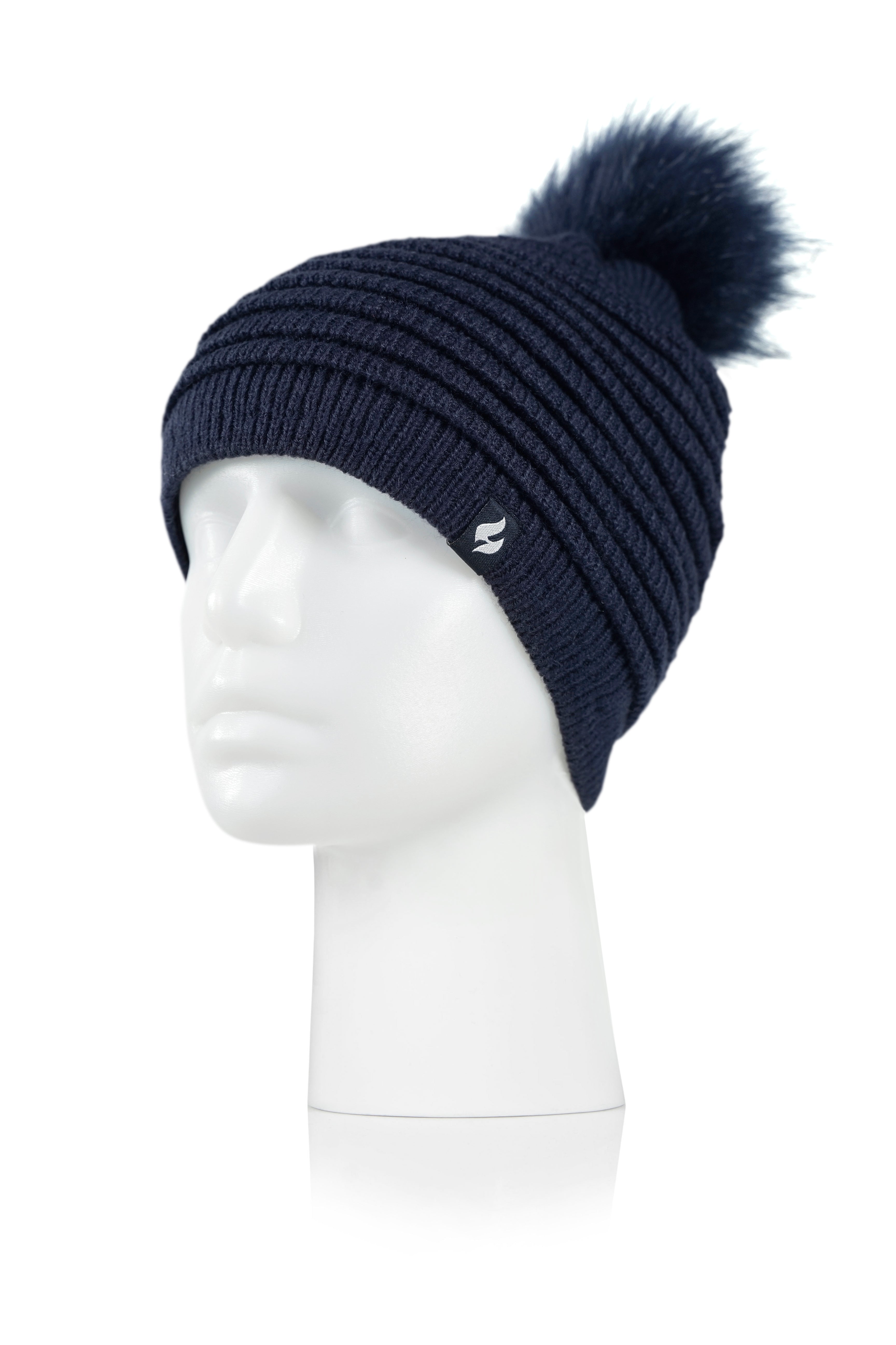 Heat Holders Women's Retro Knit Thermal Beanie Hat - Fleece Lined, Turnover Cuff, Small Pom Pom, 3 Colors - View #3