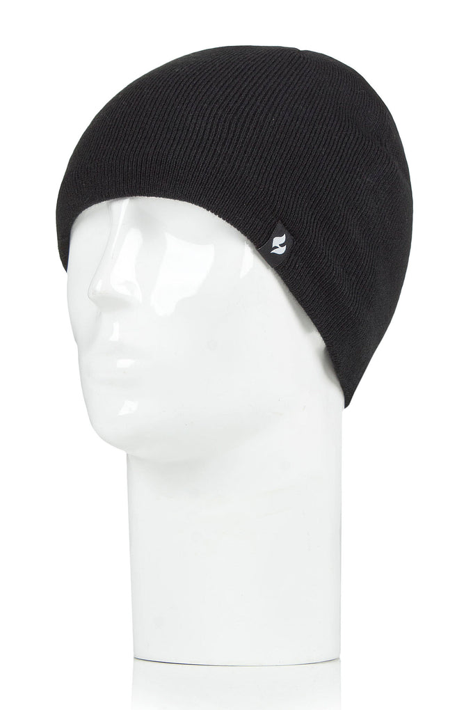 Heat Holders David Mens Flat Knit Watch Cap Black #color_black