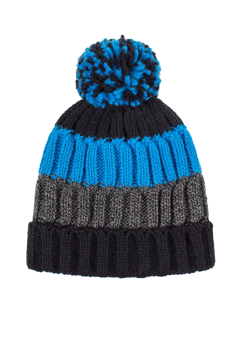 Heat Holders Kids Transverse Thermal Hat Black/Charcoal/Blue - flat