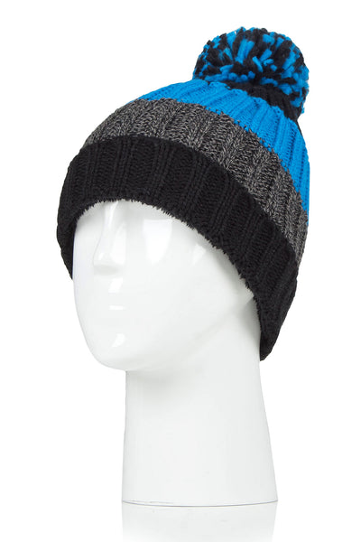 Heat Holders Kids Transverse Thermal Hat Black/Charcoal/Blue #color_black/charcoal/blue