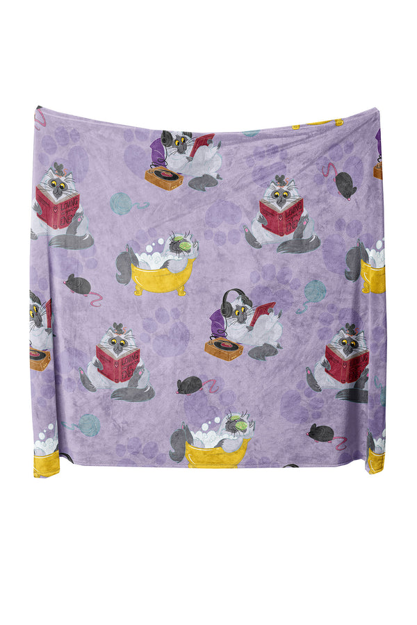 Heat Holders Lazy Kitty Blanket Lilac - Open #color_lilac