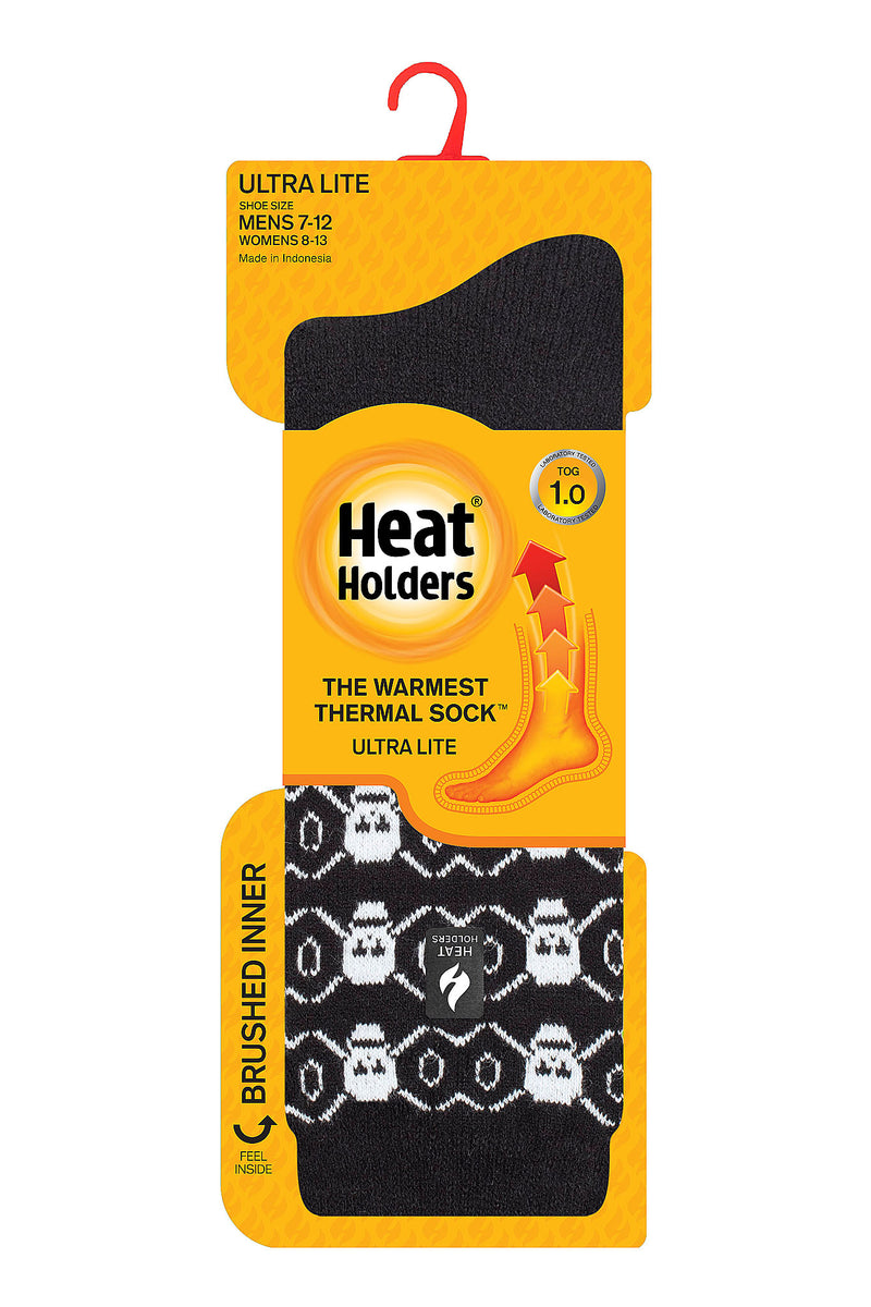 Heat Holders Men's Bones Ultra Lite Solid Thermal Crew Sock Black/White - Packaging