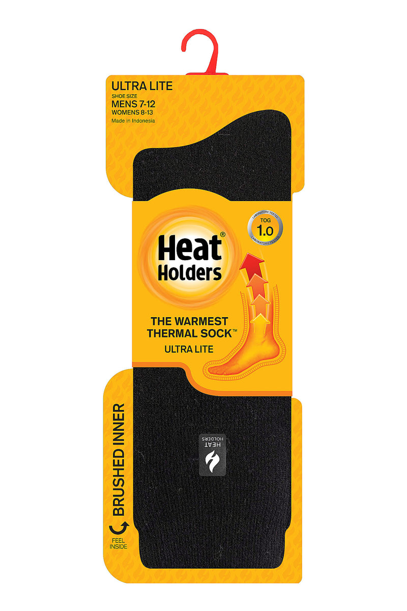 Heat Holders Men's Cardinal Ultra Lite Solid Thermal Crew Sock Black - Packaging