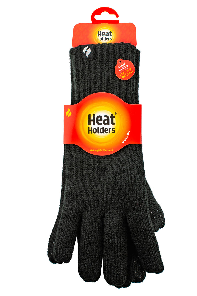 Heat Holders Men's Chase Flat Knit Silicone Grip Solid Thermal Glove Black - Packaging