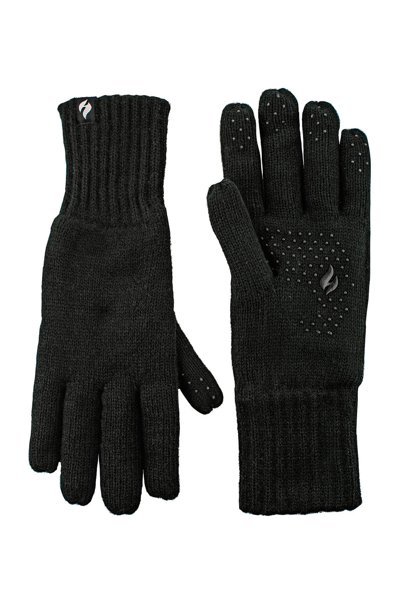 Heat Holders Men's Chase Flat Knit Silicone Grip Solid Thermal Glove Black - Pair