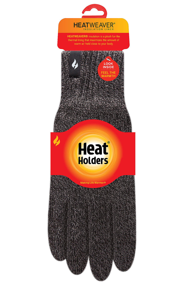 Heat Holders Men's Chase Flat Knit Twist Silicone Grip Thermal Gloves Grey - Packaging