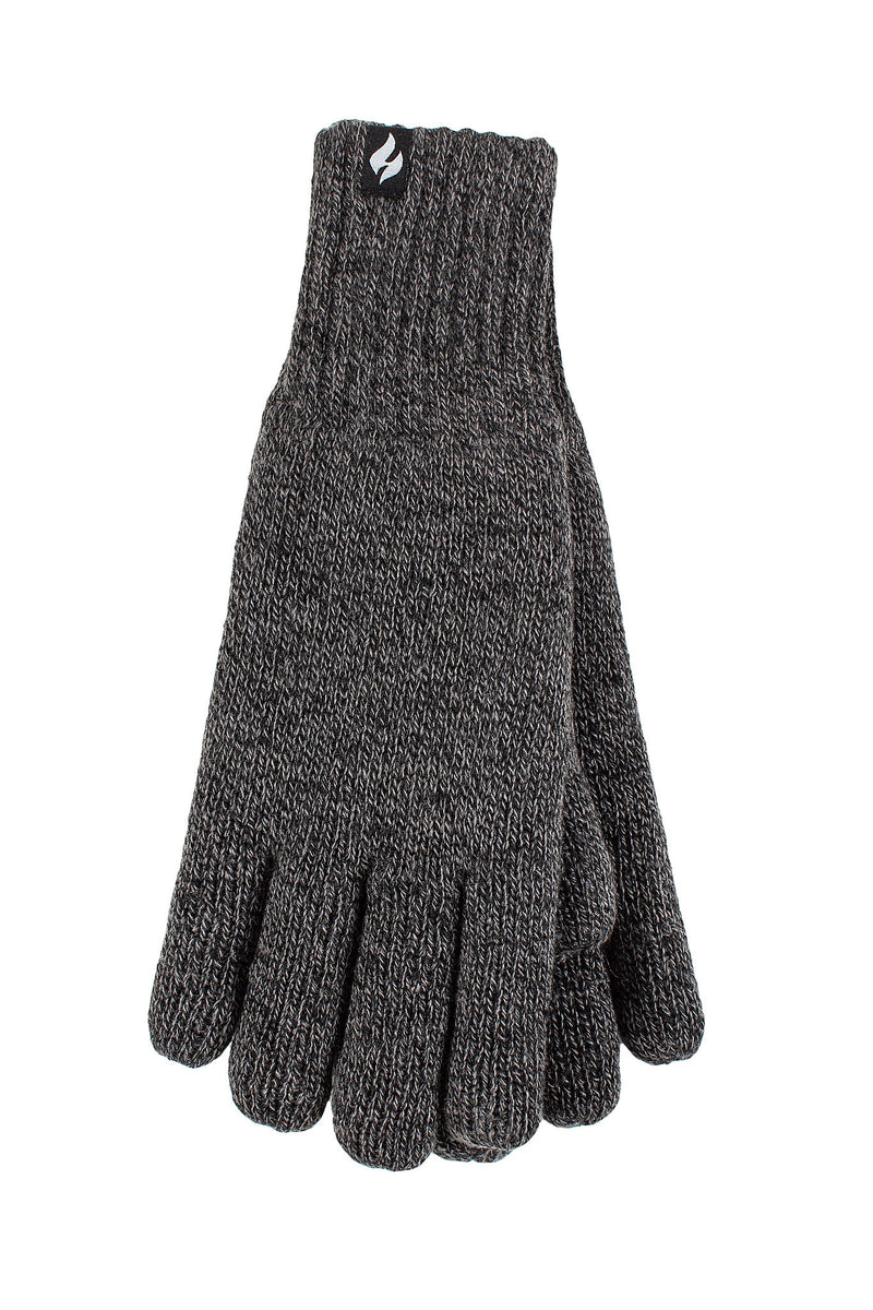 Heat Holders Men's Chase Flat Knit Twist Silicone Grip Thermal Gloves Grey - Pair