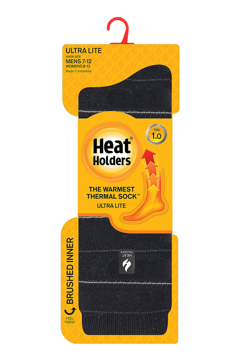 Heat Holders Men's Corbin Ultra Lite Fine Stripe Thermal Crew Sock Black - Packaging