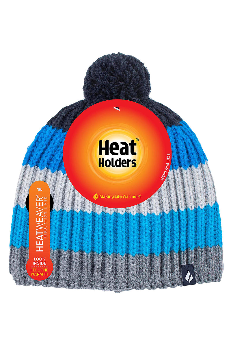 Heat Holders Mens Ian Snowsports Block Stripe Hat Grey/Blue - Packaging