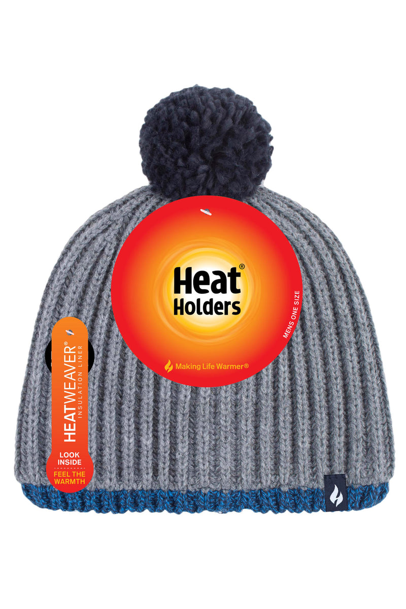 Heat Holders Mens Ian Snowsports Contrast Trim Hat Grey/Blue - Packaging