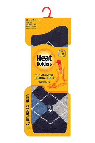 Heat Holders Men's Jake Ultra Lite Argyle Thermal Crew Sock Navy - Packaging
