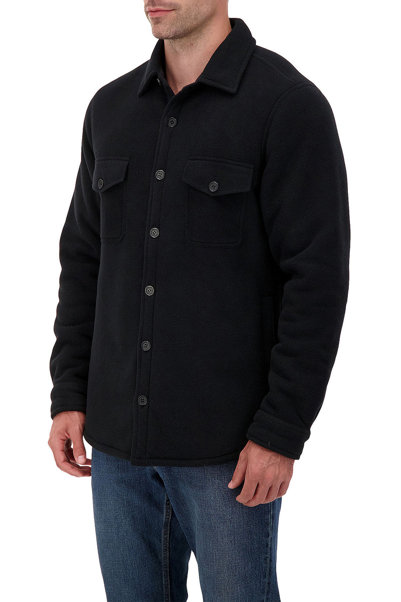Heat Holders Mens Jax Long Sleeve Solid Shirt Jacket Black - Model Front Side