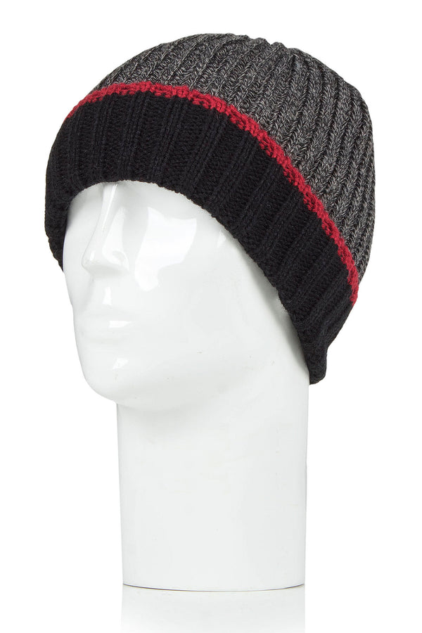 Heat Holders Mens Mark Rib Knit Chunky Twist Hat Black/Red #color_black/red