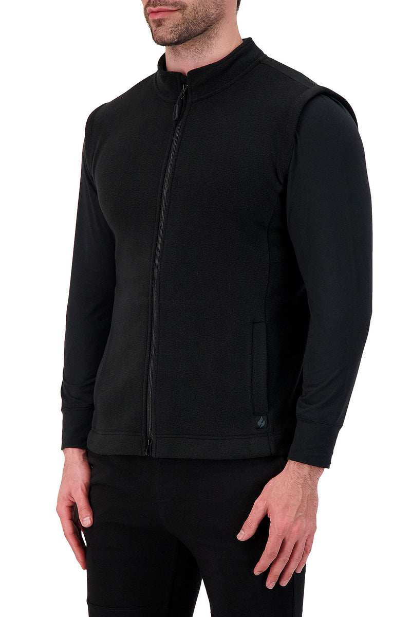 Heat Holders Men's Original Thermal Fleece Zip Vest Black - Side Front