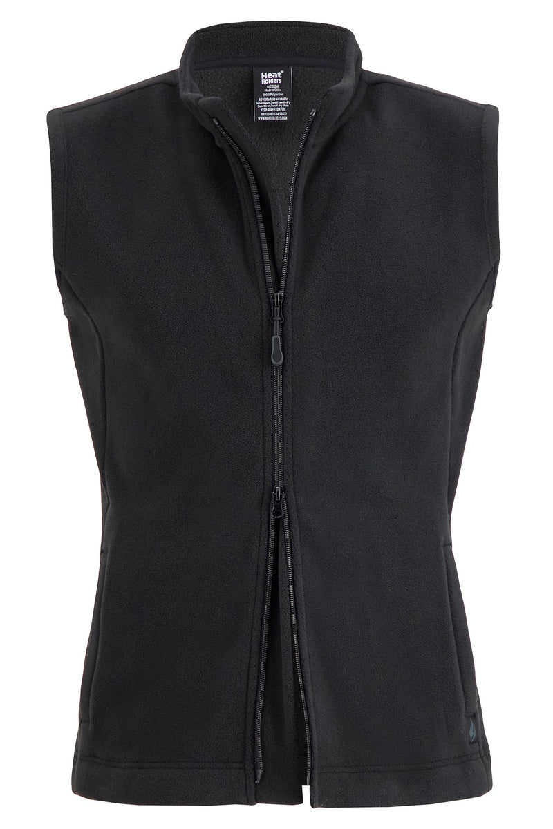 Heat Holders Men's Original Thermal Fleece Zip Vest Black - Zip Half Open