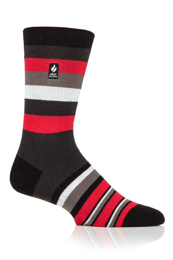 Heat Holders Men's Phillip Ultra Lite Multi Stripe Thermal Crew Sock Charcoal/Red #color_charcoal/red
