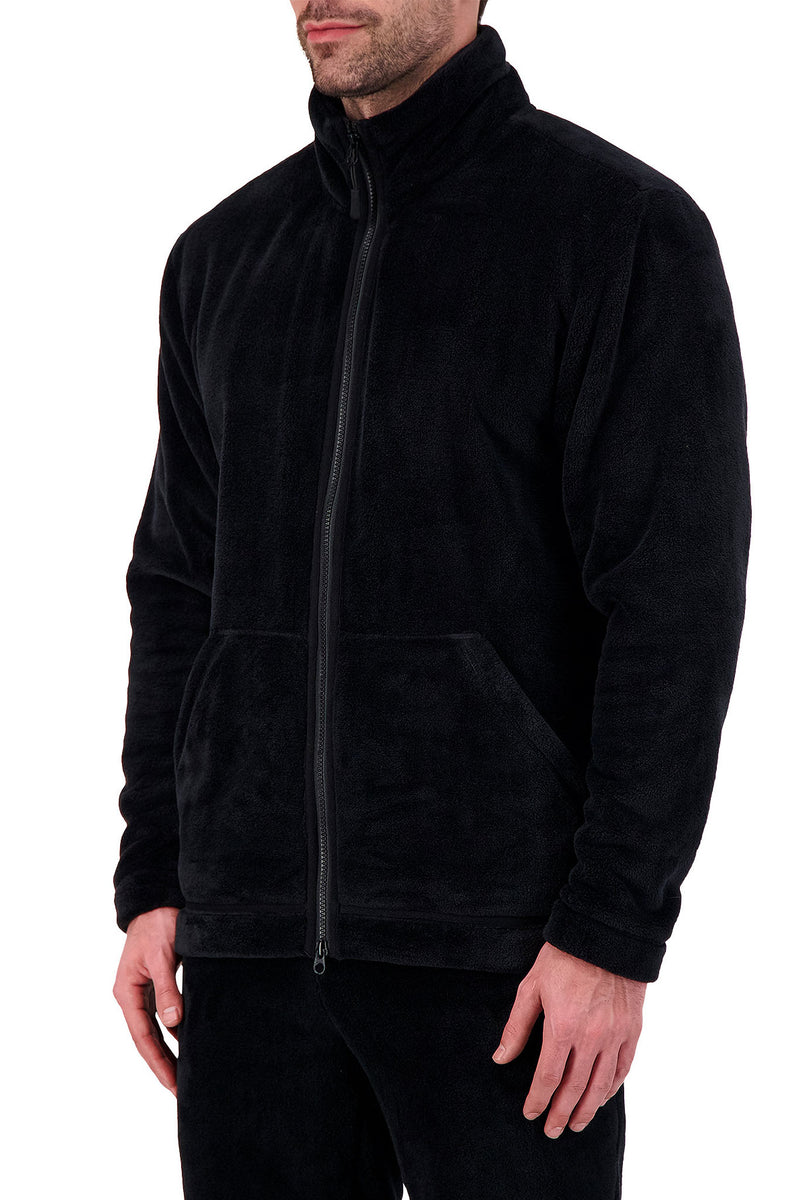 Heat Holders Men's Plush Zip-Front Fleece Jacket Black - Front Side