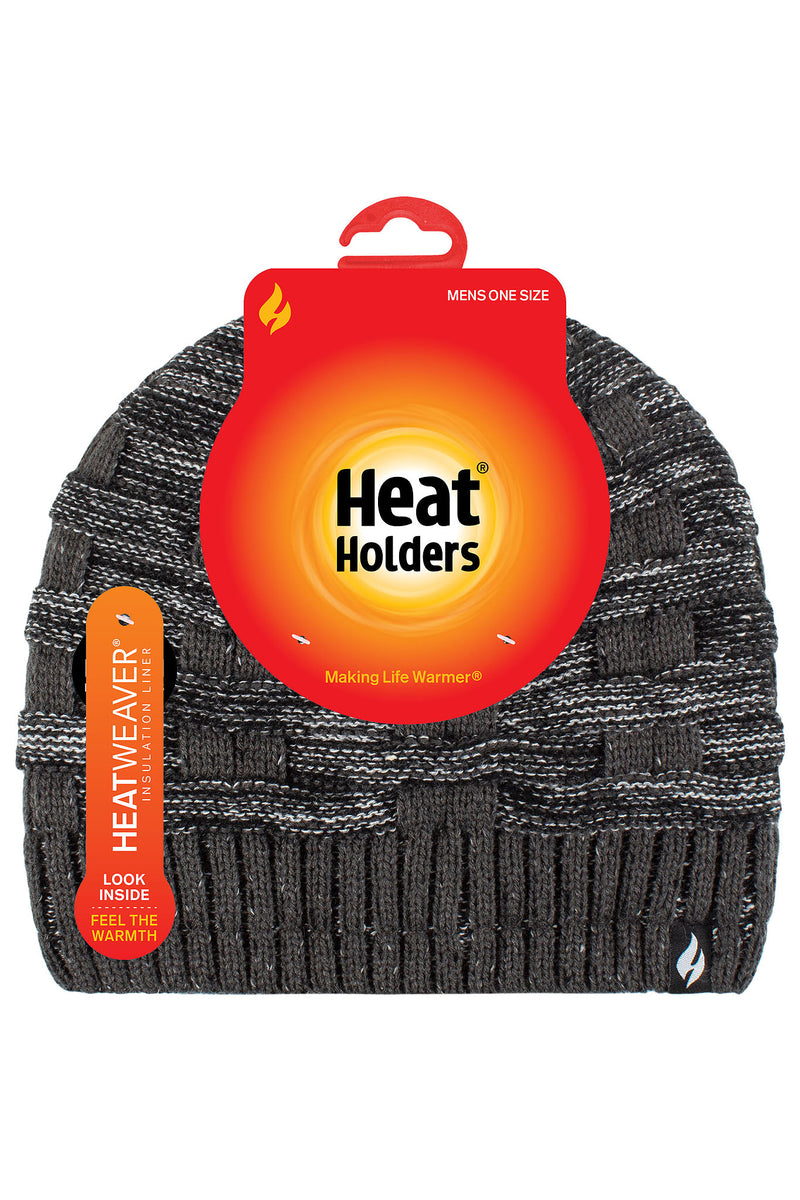 Heat Holders Men's Shaun Snowsports Basketweave Knit Thermal Hat Black/Light Grey - Packaging