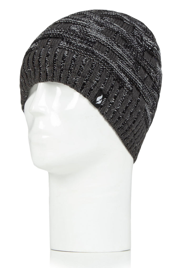 Heat Holders Men's Shaun Snowsports Basketweave Knit Thermal Hat Black/Light Grey #color_black/light grey