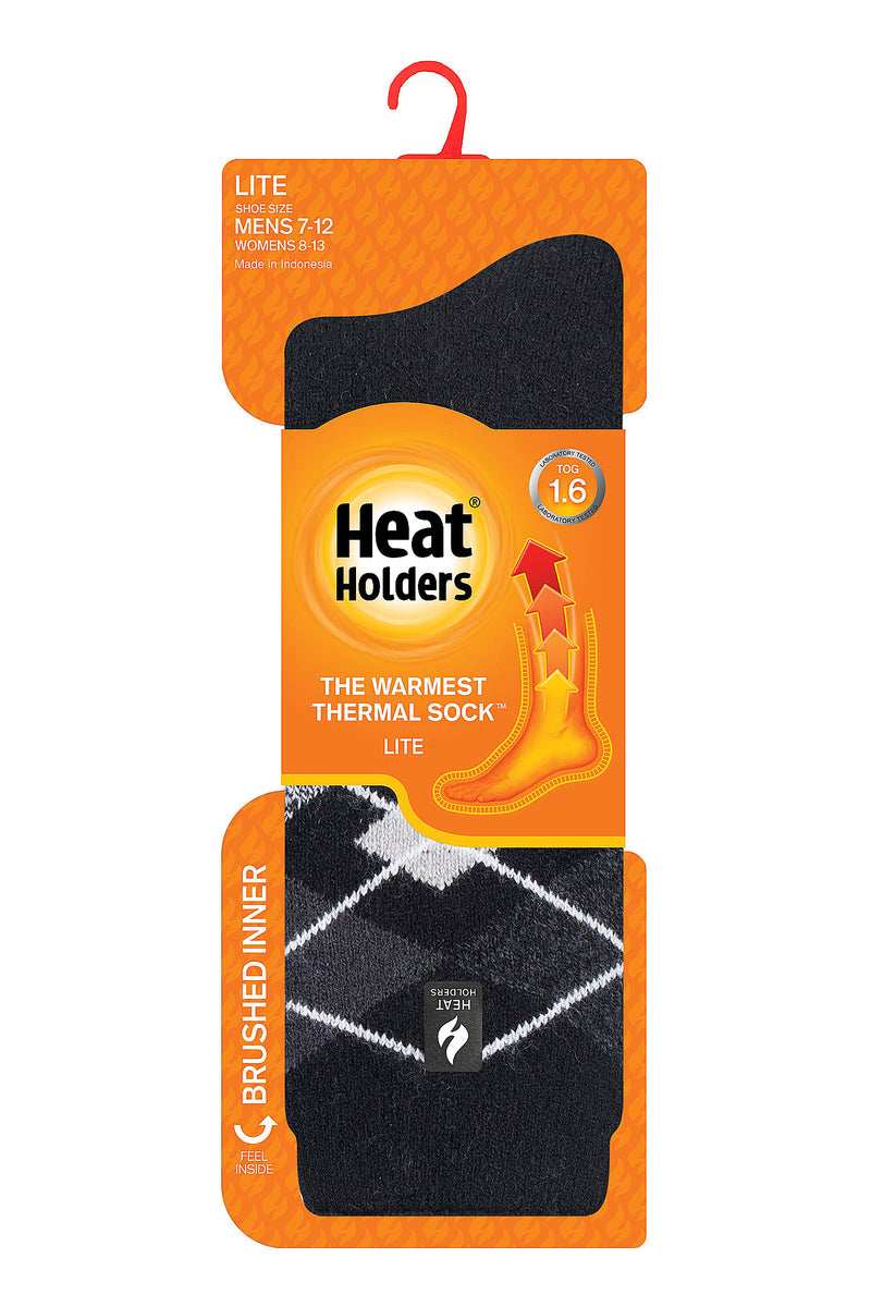 Heat Holders Men's Swift Lite Argyle Thermal Crew Sock Black - Packaging