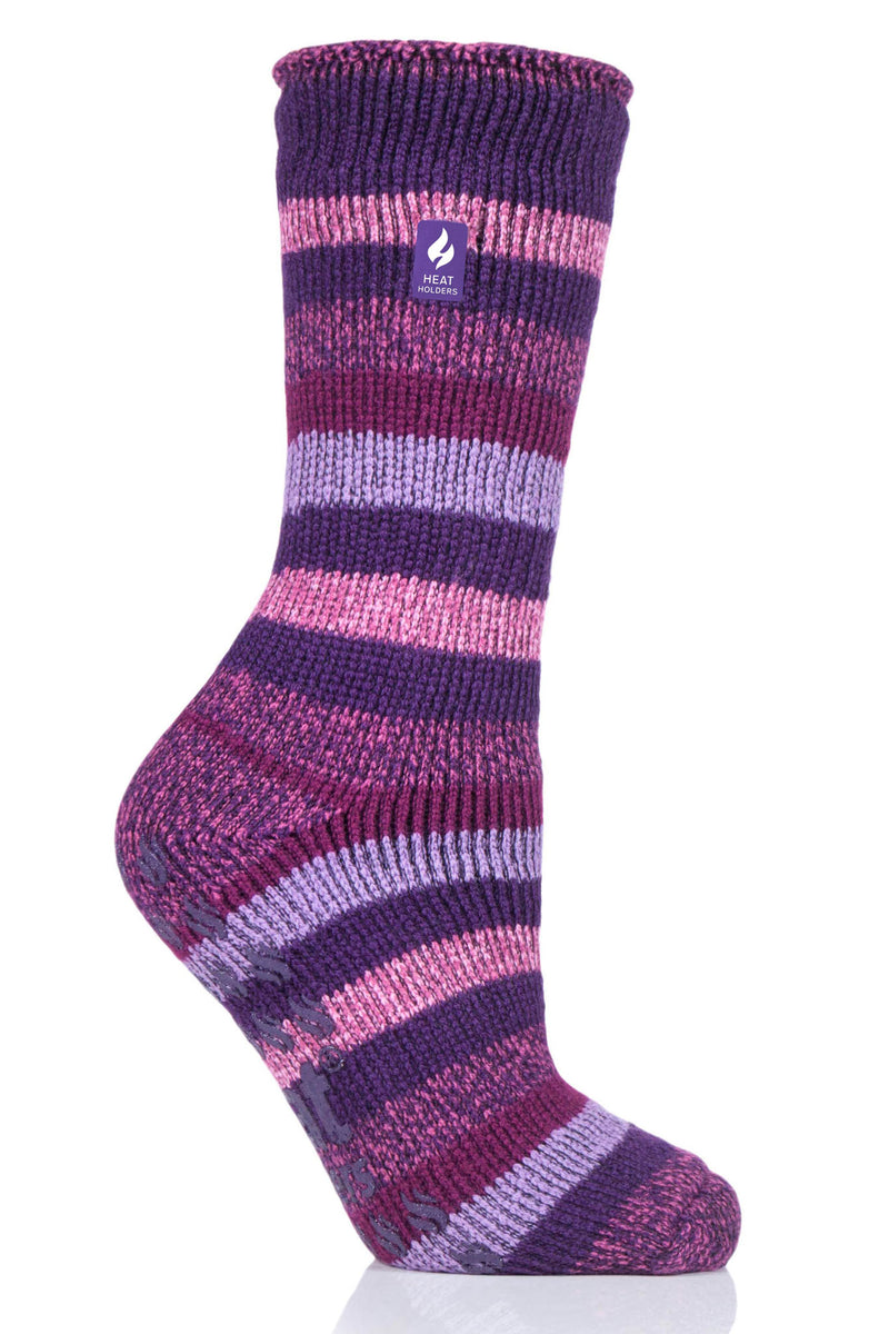 Heat Holders Petunia Women's Original Stripe Crew Slipper Sock Purple