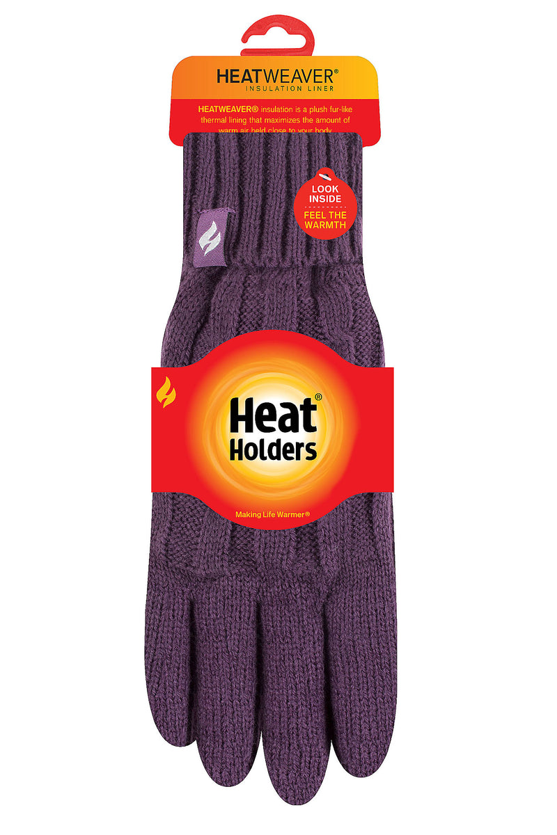 Heat Holders Women's Amelia Cable Knit Thermal Gloves Purple - Packaging