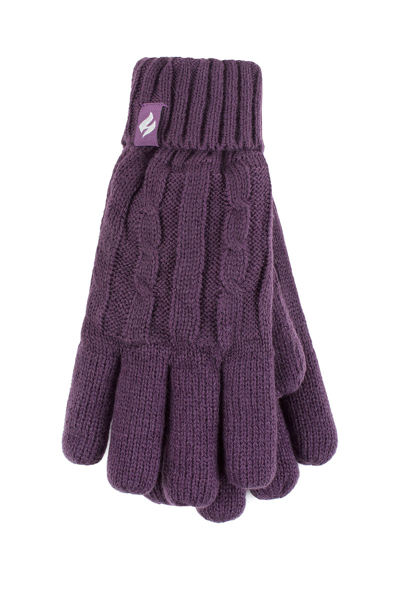 Heat Holders Women's Amelia Cable Knit Thermal Gloves Purple