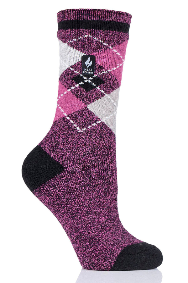 Heat Holders Women's Azelia Argyle Thermal Crew Sock Black/Pink #color_black/pink