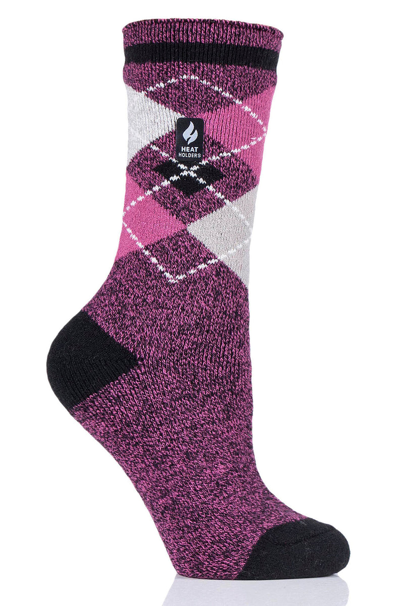 Heat Holders Women's Azelia Argyle Thermal Crew Sock Black/Pink