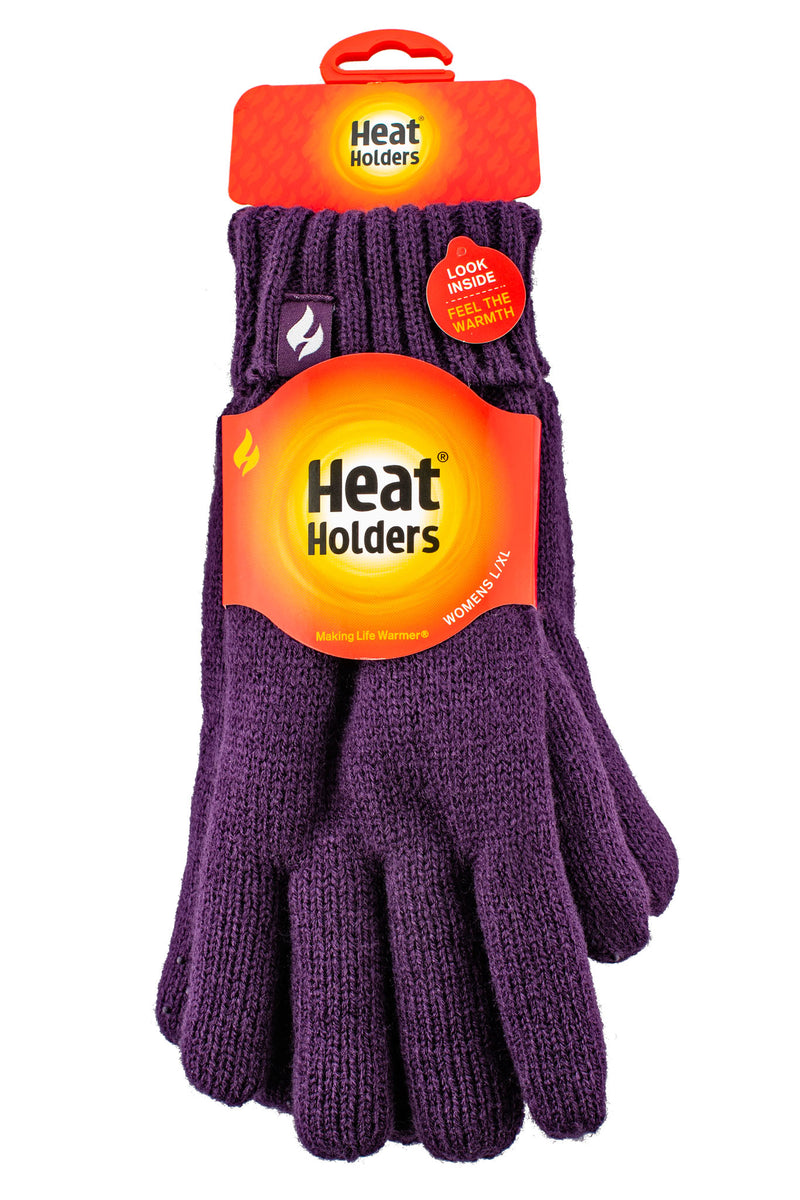 Heat Holders Women's Beth Flat Knit Silicone Grip Thermal Gloves Purple - Pack