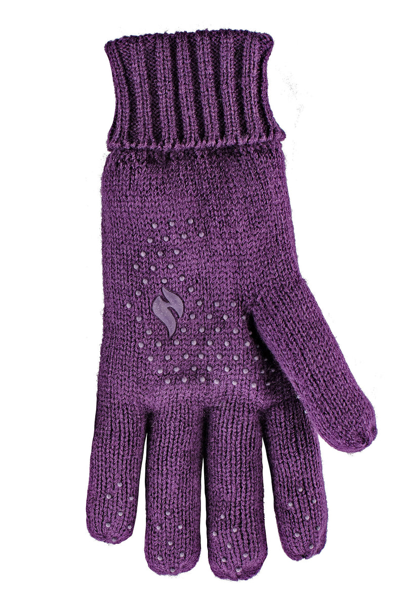 Heat Holders Women's Beth Flat Knit Silicone Grip Thermal Gloves Purple