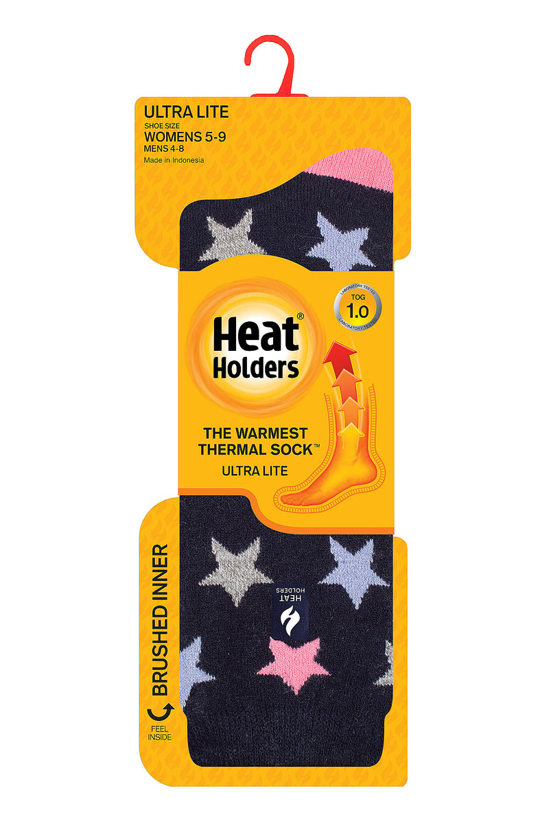 Heat Holders Women's Cosmos Ultra Lite Solid Star Thermal Crew Sock Navy - Package