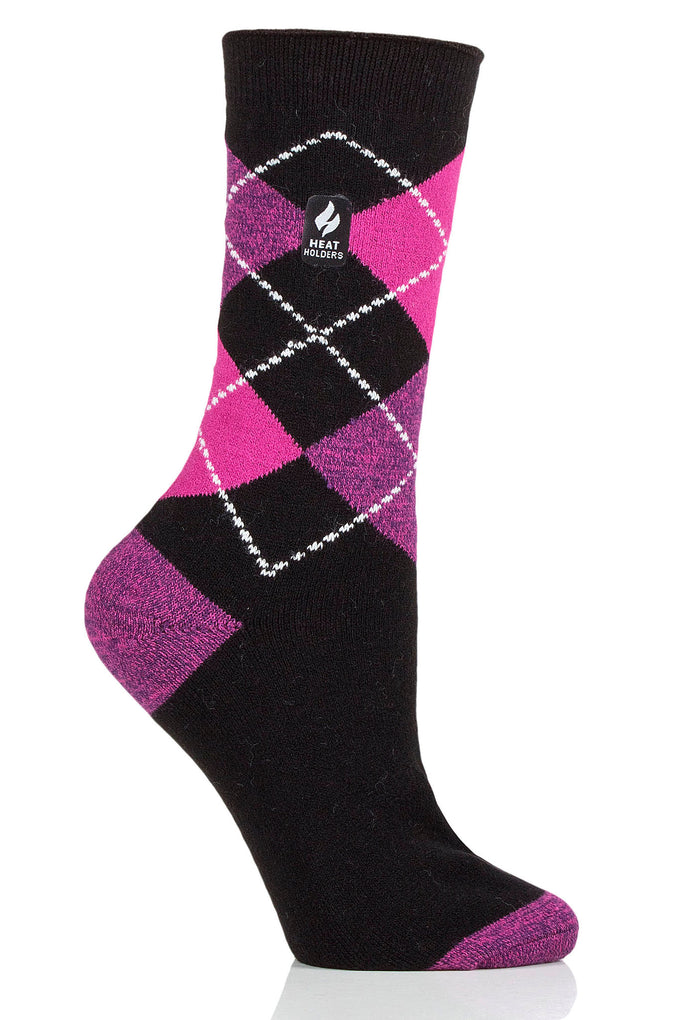 Heat Holders Women's Delilah Ultra Lite Argyle Thermal Crew Sock Black/Pink #color_black/pink