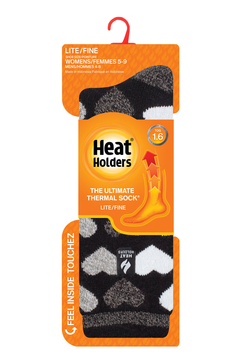 Heat Holders Women's Jennifer Lite Heart Thermal Crew Sock Black Mono - Packaging