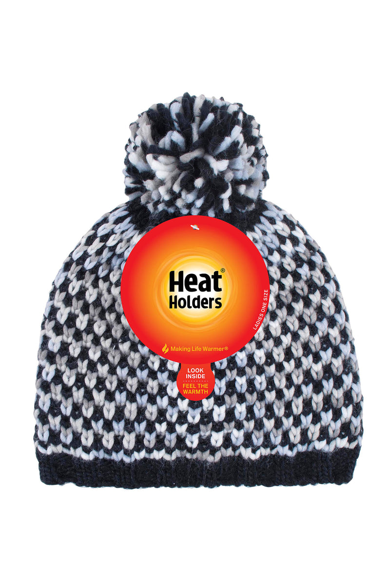 Heat Holders Women's Katelyn Textured Knit Thermal Hat Black - Packaging