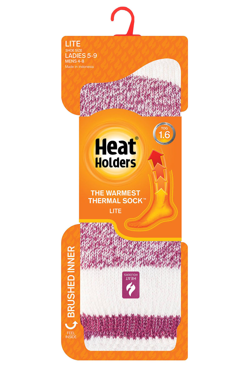 Heat Holders Women's Lite Cream Block Twist Thermal Crew Sock Berry - Packaging