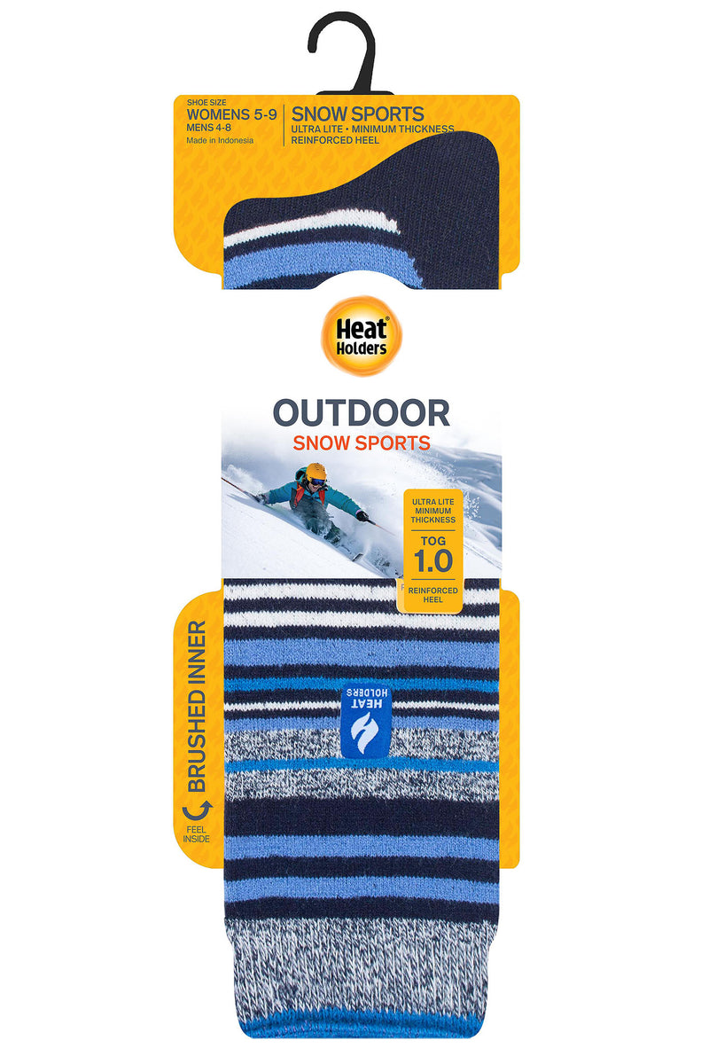 Heat Holders Women's Stripe ULTRA LITE Snowsports Long Thermal Sock Navy - Packaging
