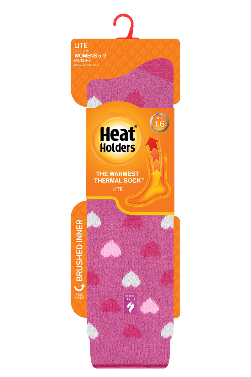 Heat Holders Women's Mahonia Lite Jacquard Hearts Long Thermal Sock Pink - Pack