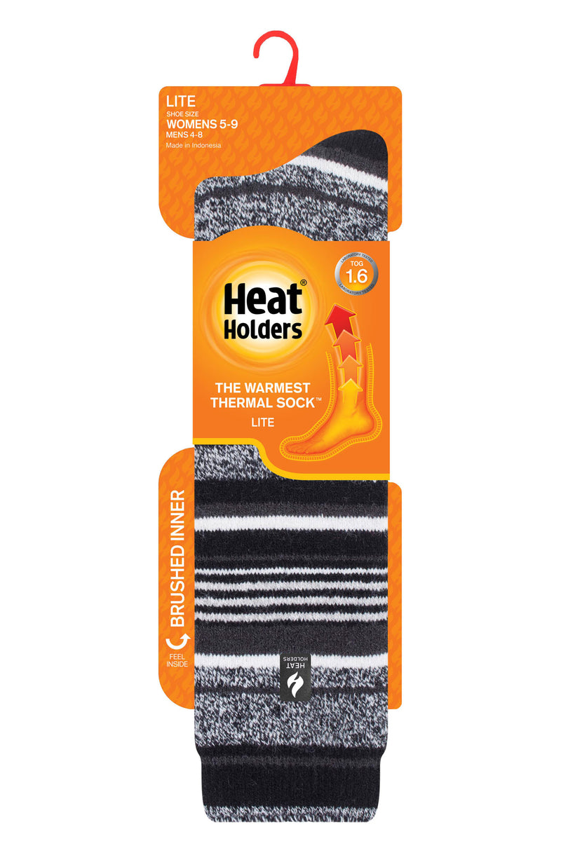 Heat Holders Women's Mahonia Lite Jacquard Stripe Long Thermal Sock Black - Pack