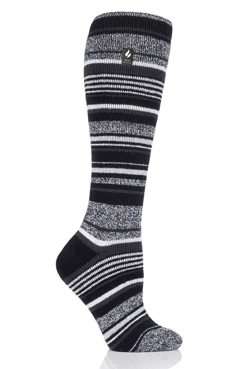 Heat Holders Women's Mahonia Lite Jacquard Stripe Long Thermal Sock Black