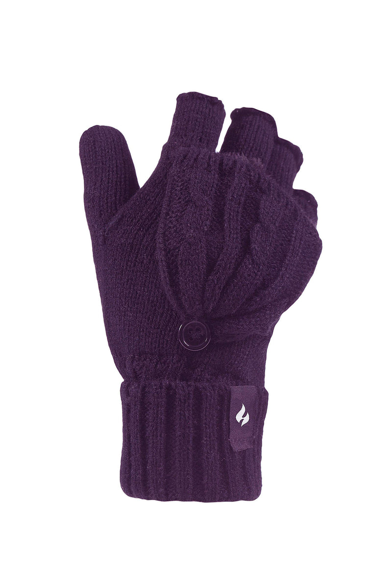 Heat Holders Women's Melinda Cable Knit Thermal Converter Gloves Solid Purple