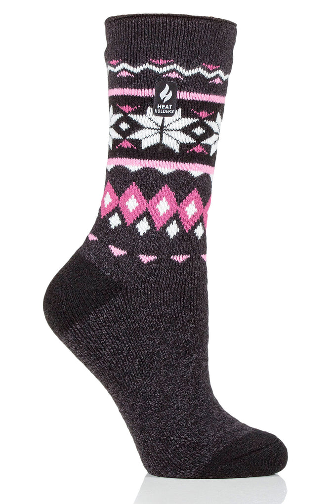 Heat Holders Women's Melissa Lite Fairisle Thermal Crew Sock Black/Charcoal #color_black/charcoal