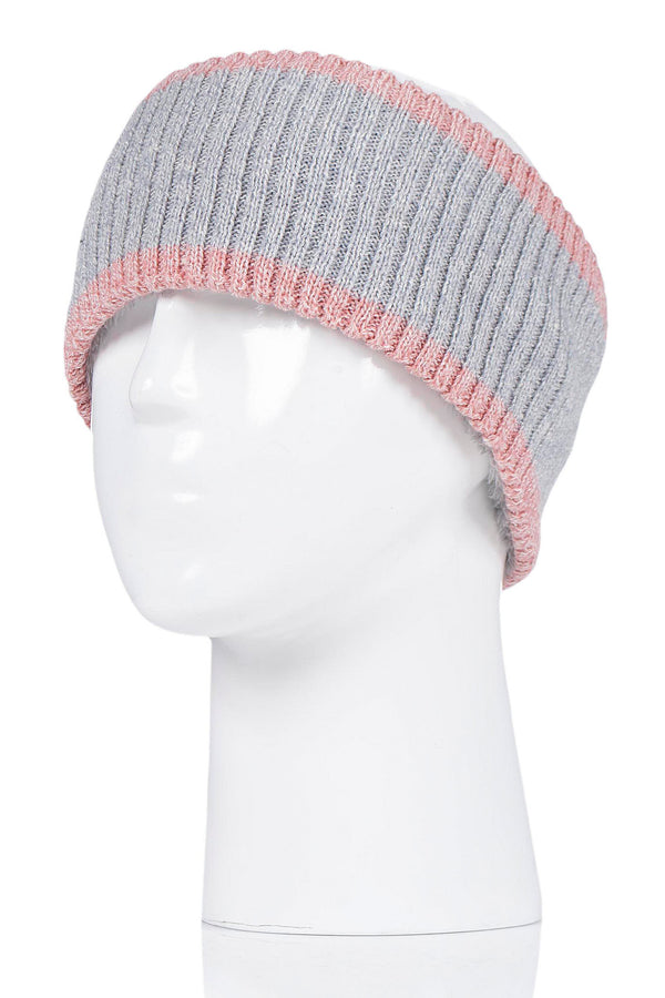 Heat Holders Women's Olympus Snowsports Ribbed Headband Cloud Grey/Pink #color_cloud grey/pink