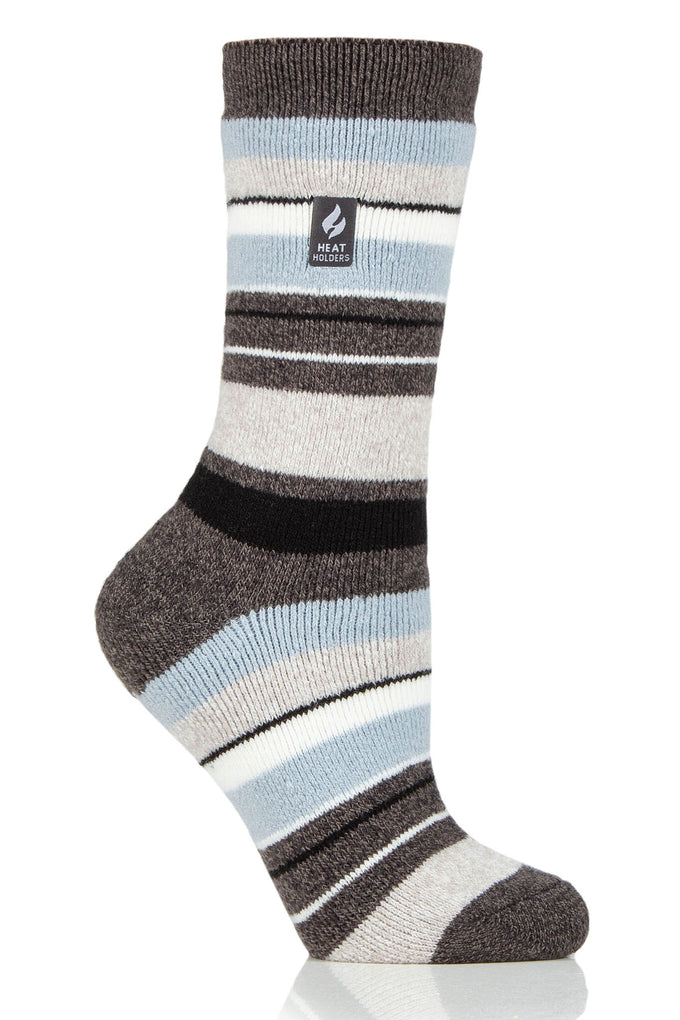 Heat Holders Women's Peony Lite Multi Stripe Thermal Crew Sock Charcoal/Light Blue #color_charcoal/light blue