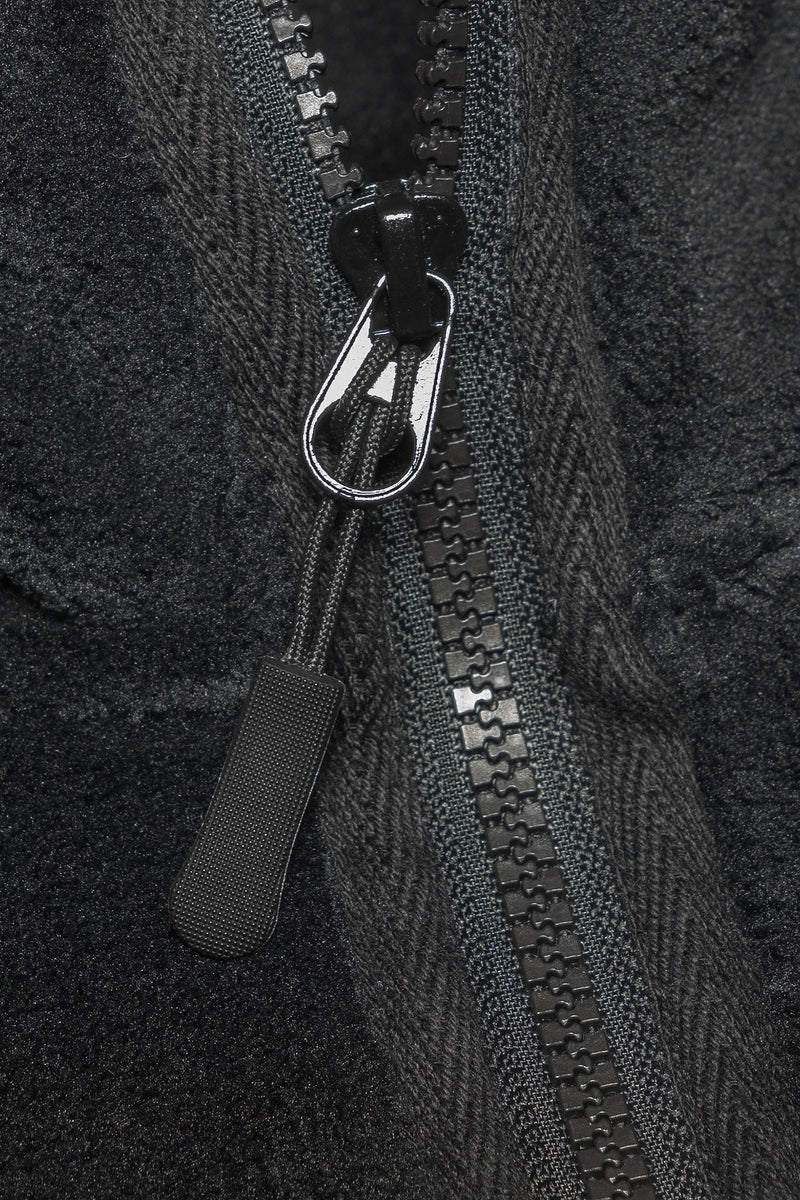 Heat Holders Women's Plush Zip-Front Fleece Jacket Black - Upper Zip-Pull Detail