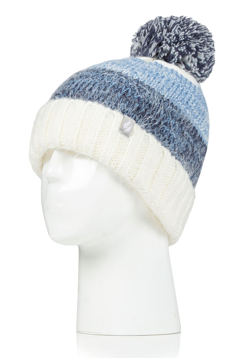 Heat Holders Women's Sloane Feather Knit Roll Up Thermal Hat Navy