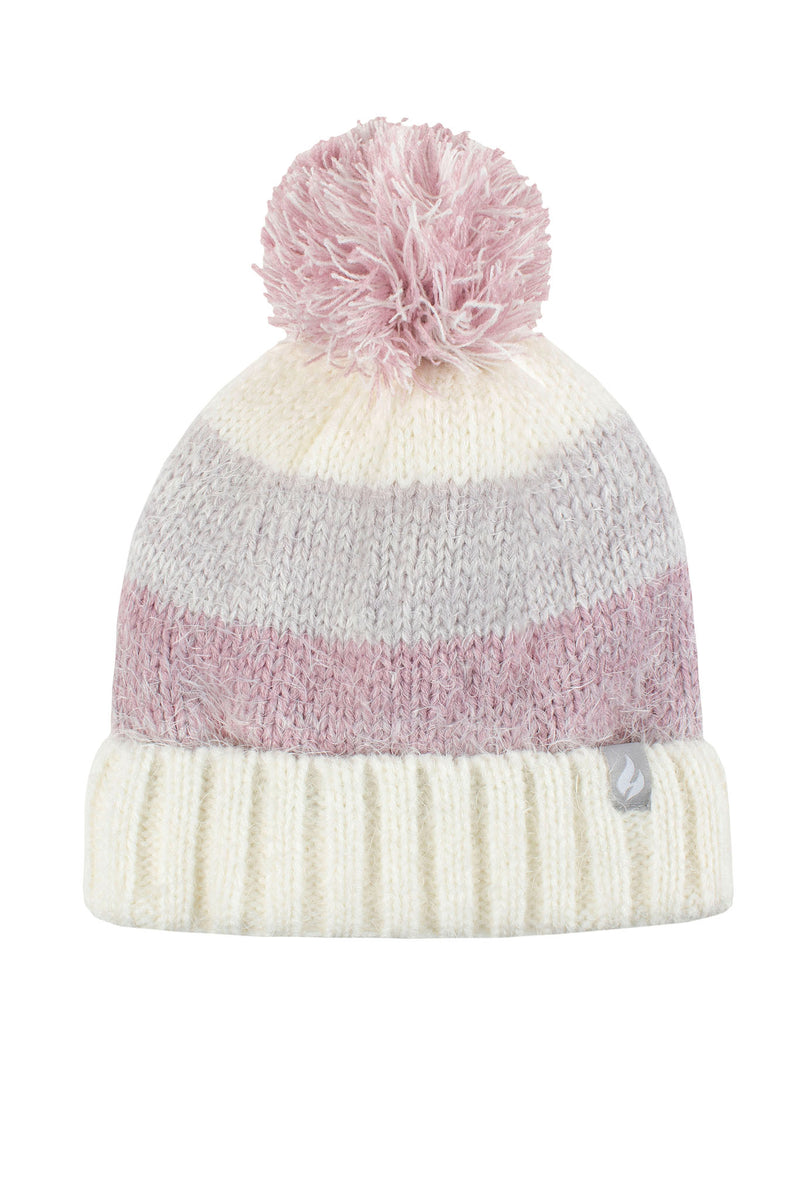 Heat Holders Women's Sloane Feather Knit Roll Up Thermal Hat Pink - Flat Shot