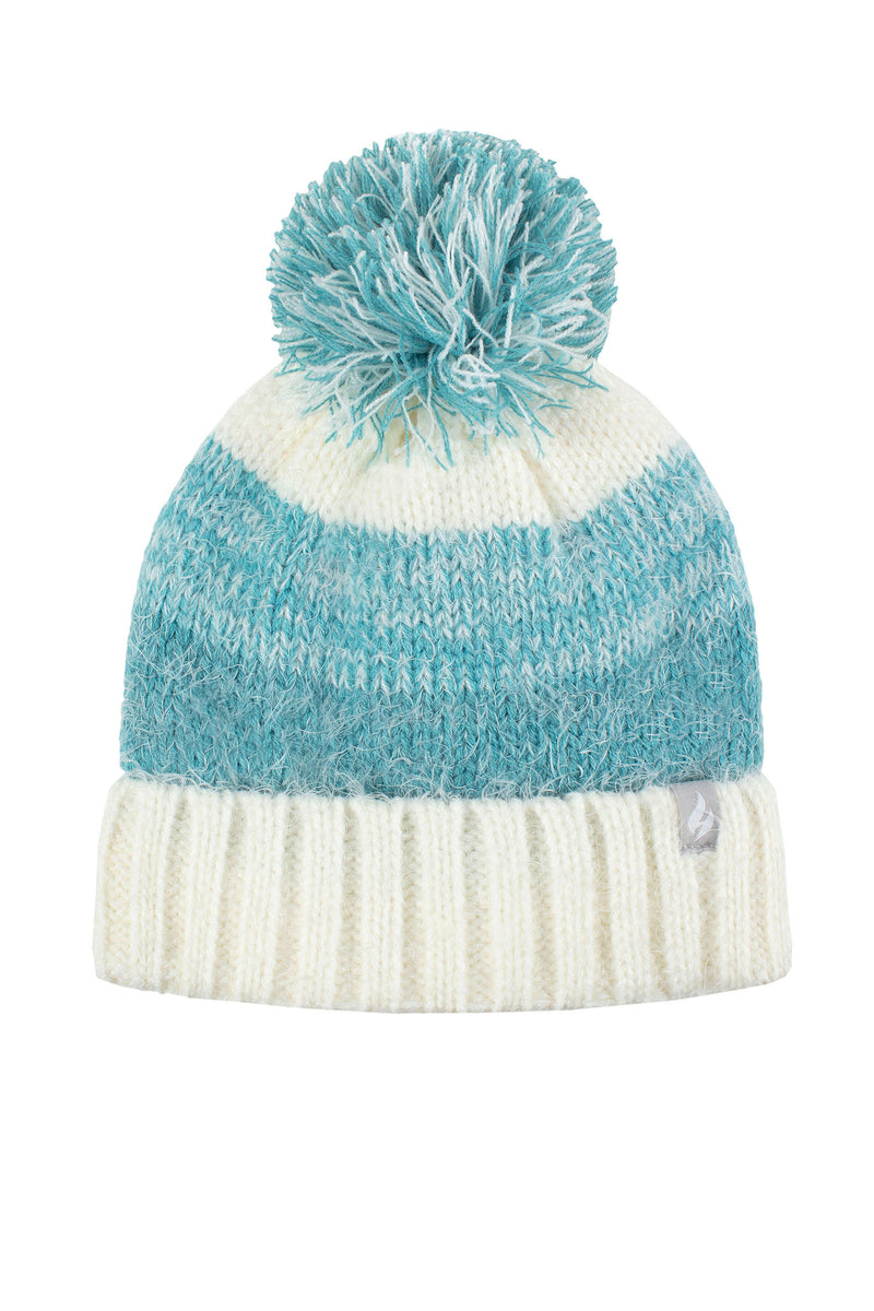 Heat Holders Women's Sloane Feather Knit Roll Up Thermal Hat Teal - Flat Shot