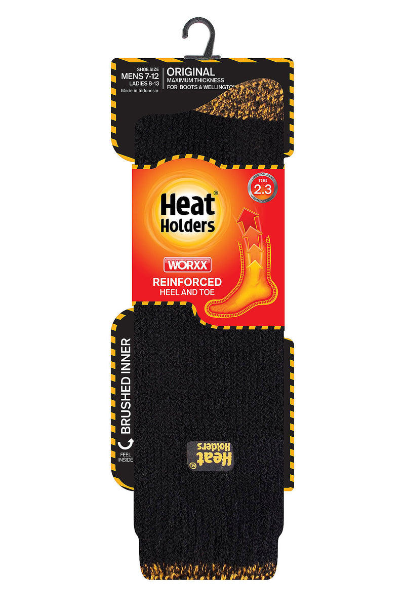 Heat Holders Worxx Men's Bruce Original Contrast Long Thermal Sock Black/Yellow - Packaging